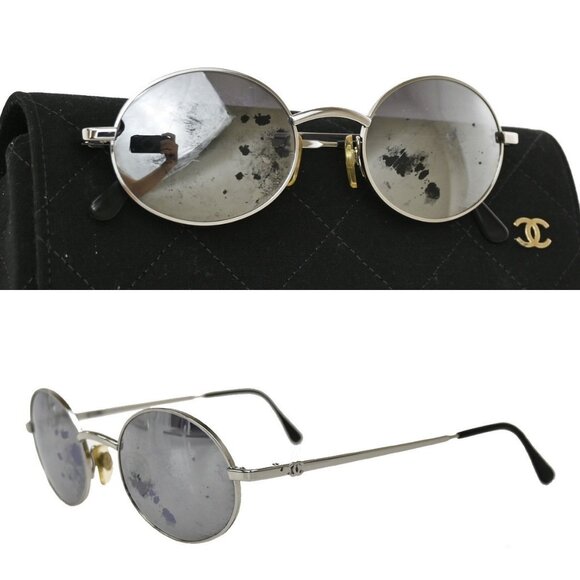 CHANEL CC Sunglasses Eye Wear Mirror Lens Metal Plastic Silver - Picture 1 of 12